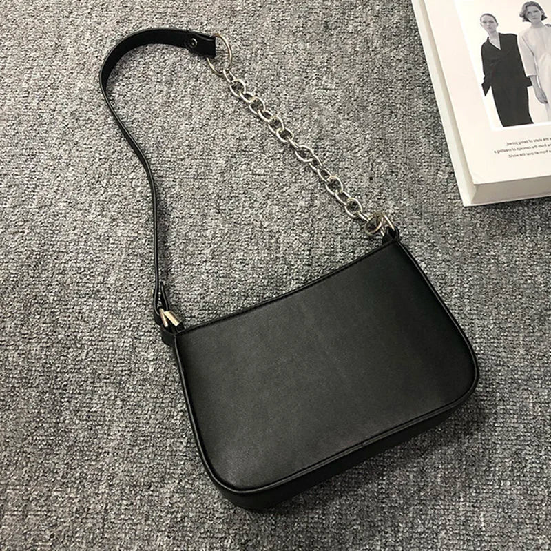 Simple Style Hot Shoulder Bag Women Black Handbag PU Leather Armpit Messenger Bags Purse  New Fashion