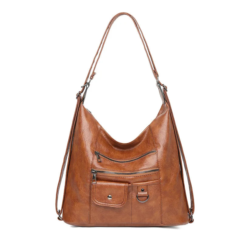 Casual PU Leather Tote Bags for Women Large Capacity Hobo Handbags Retro Patchwork Shoulder Bag Female Crossbody Shopper Bag