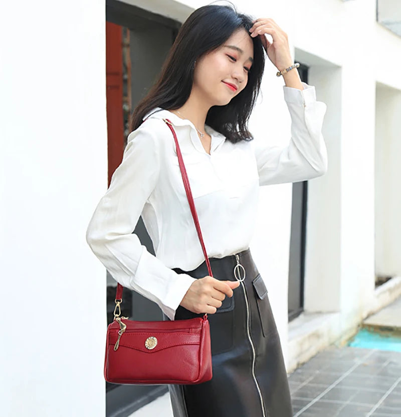 Small Fashion Shoulder Bags for Women Soft Leather mama Handbags Crossbody Messenger Bag Purse Solid Color Clutch