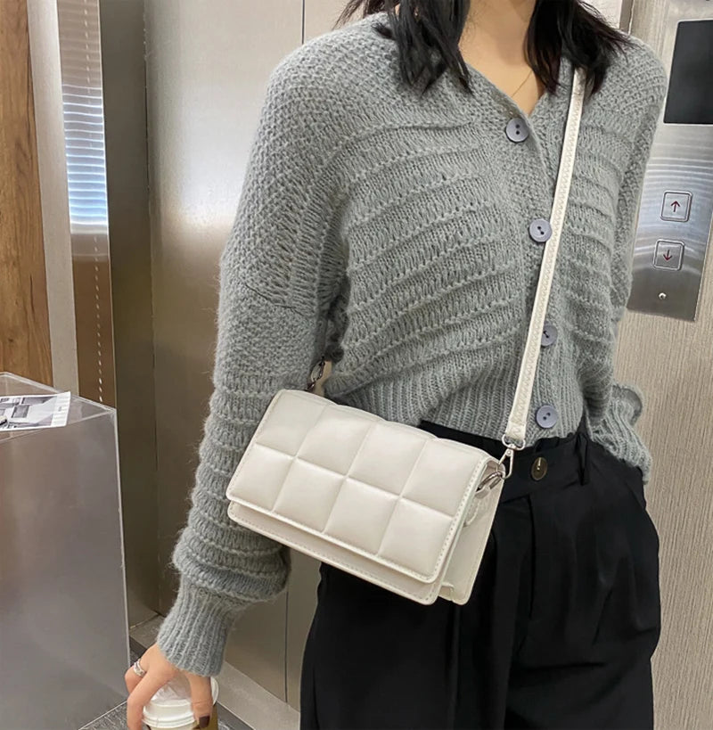 New Solid Color Fashion Shoulder Handbags Female Travel Messenger Bag Plaid Small PU Leather Crossbody Bags For Women