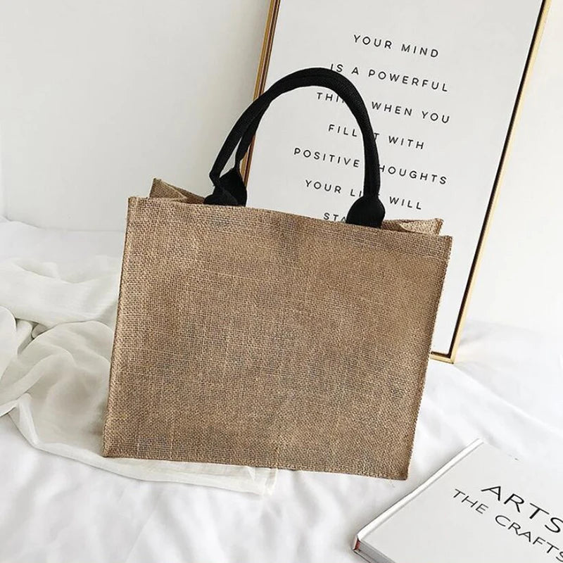 Canvas Handbag Women Large Capacity Tassel Shoulder Bag Simple letter Top-handle Bag Linen Lady Tote Shopping Weekend Bag Bolso