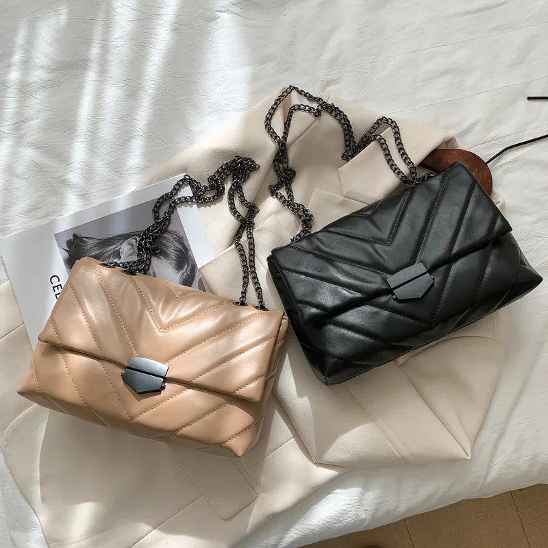 Luxury Chains Shoulder Bag Women PU Leather Armpit Bag Fashion Messenger Bag Small Flap Crossbody Bag Lady Shopping Pouch femme