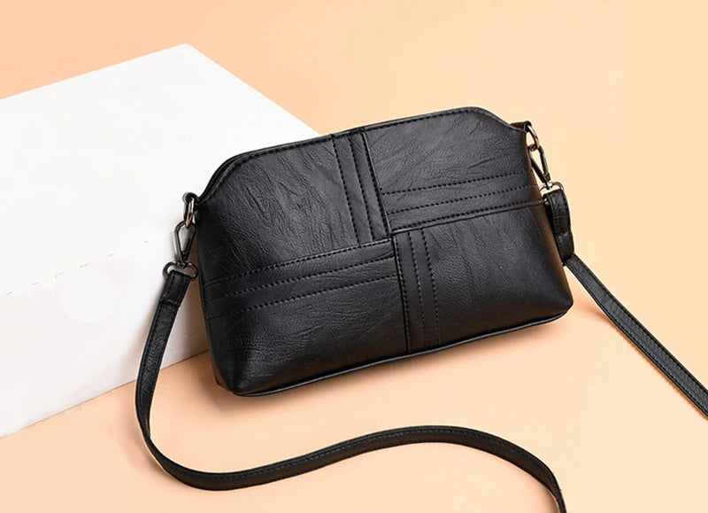New Casual mama Messenger Bags Crossbody PU Leather Black Handbags for Women Small Shoulder Bag Purse