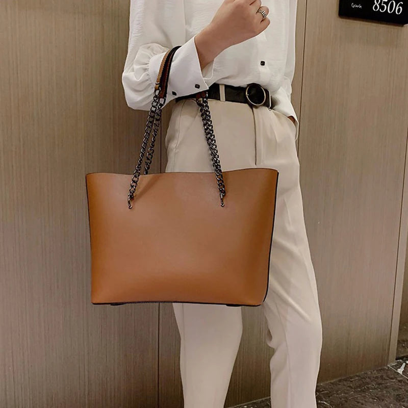 Luxury Designer PU Leather Shoulder Bags For Women Chain Large Capacity Handbags Travel Hand Bag Female Big Tote Bags Bolso