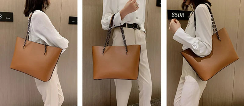 Luxury Designer PU Leather Shoulder Bags For Women Chain Large Capacity Handbags Travel Hand Bag Female Big Tote Bags Bolso