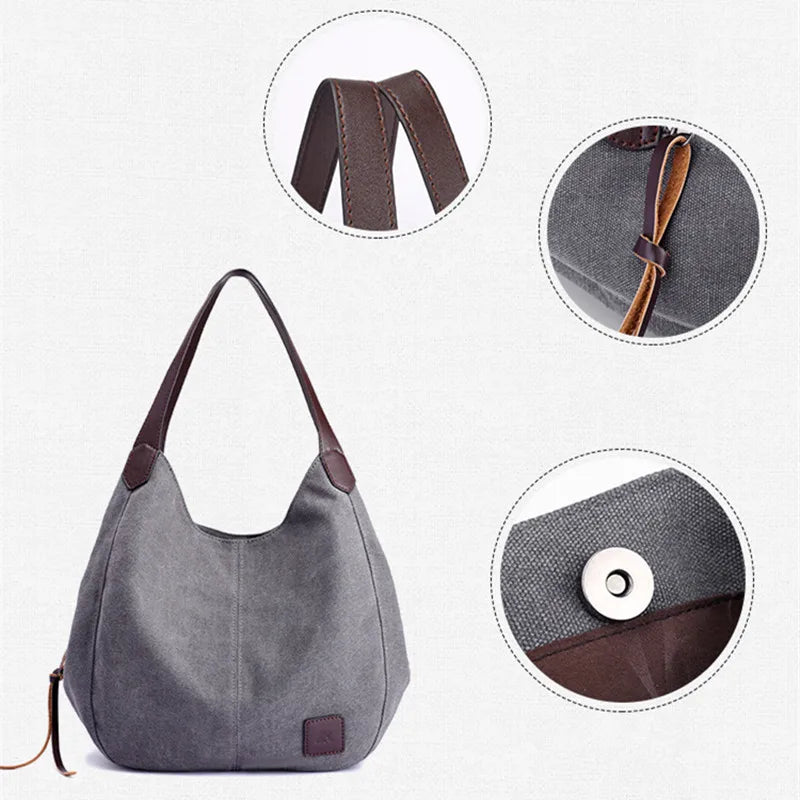 Large Capacity Canvas Shoulder Bag Casual Top-Handle Bag Daily Use Handbag Lady Shopping Totes Travel Bag