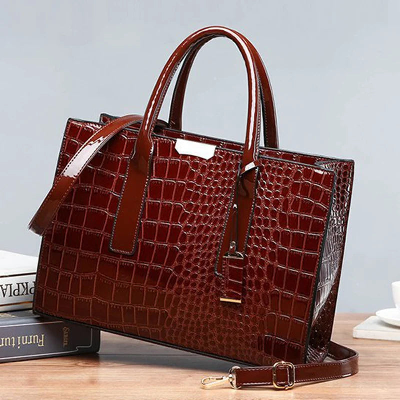 Luxury Handbags Alligator Designer PU Patent Leather Crossbody Bag For Women Tote Retro Ladies Messegner Shoulder Bag Bolsa