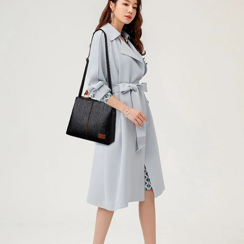 Fashion Letter Handle Bag Women PU Leather Shoulder Bag Large Capacity Handbag Designer Brands Crossbody Bag Lady Purse Femme
