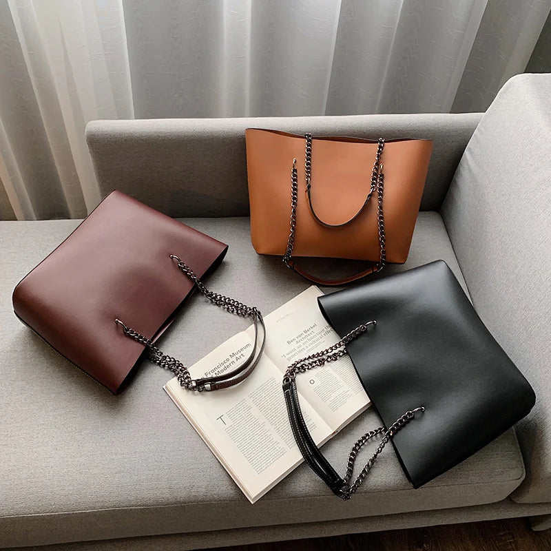 Luxury Designer PU Leather Shoulder Bags For Women Chain Large Capacity Handbags Travel Hand Bag Female Big Tote Bags Bolso