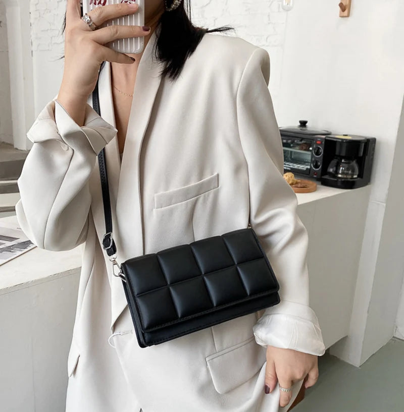New Solid Color Fashion Shoulder Handbags Female Travel Messenger Bag Plaid Small PU Leather Crossbody Bags For Women