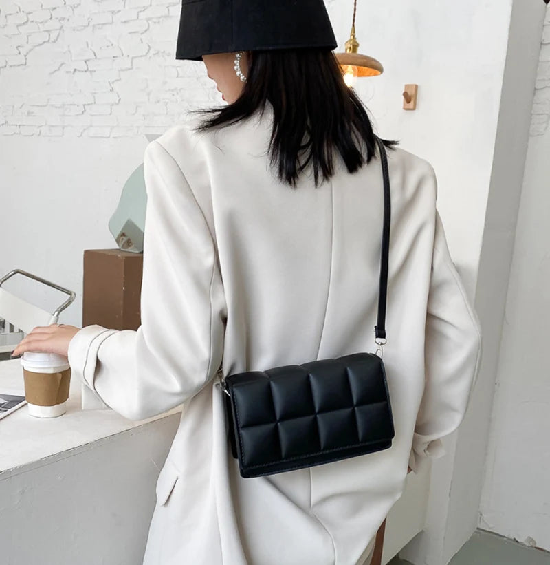 New Solid Color Fashion Shoulder Handbags Female Travel Messenger Bag Plaid Small PU Leather Crossbody Bags For Women
