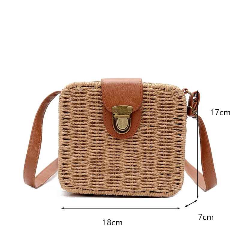 Straw Crossbody Bag For Women Bohemian Small Knitting Summer Purse And Handbag Vacational Square Beach Bags