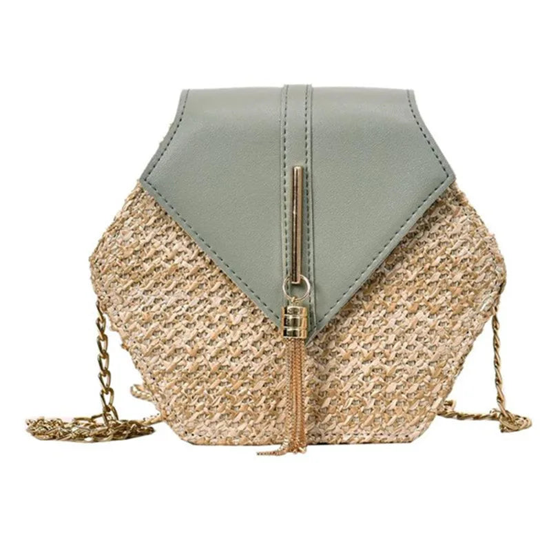 Hexagon Mulit Style Straw+leather Handbag Women Summer Rattan Bag Handmade Woven Beach Circle Bohemia Shoulder Bag