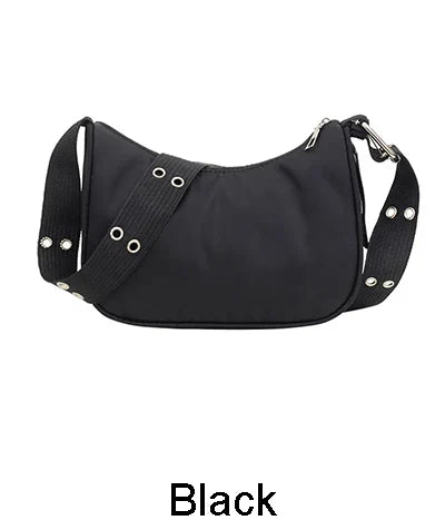 Casual Shoulder Bags For Women Black Waterproof Nylon Crossbody Bag Cool Girls Underarm Handbag Purse