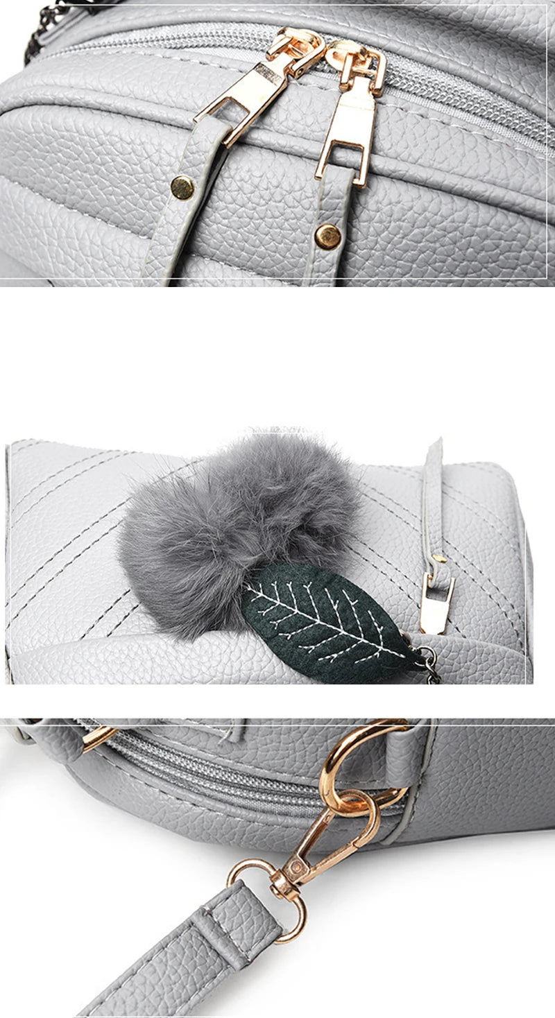 PU Leather Small Handbag For Women Girl Fashion Tassel Messenger Bags With Ball Female Shoulder Bags Ladies Party Crossby Bag