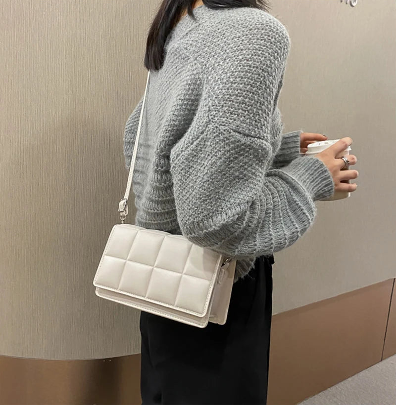 New Solid Color Fashion Shoulder Handbags Female Travel Messenger Bag Plaid Small PU Leather Crossbody Bags For Women