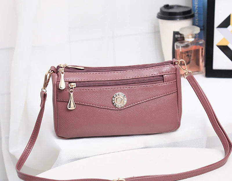 Small Fashion Shoulder Bags for Women Soft Leather mama Handbags Crossbody Messenger Bag Purse Solid Color Clutch