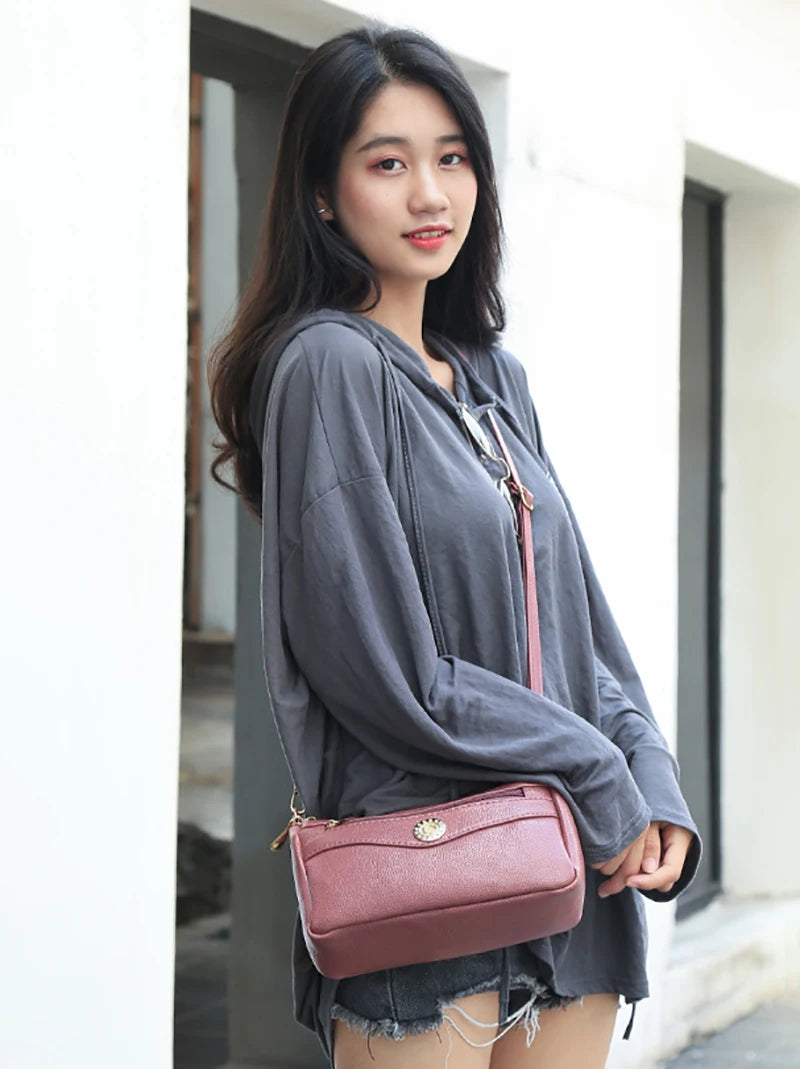 Small Fashion Shoulder Bags for Women Soft Leather mama Handbags Crossbody Messenger Bag Purse Solid Color Clutch