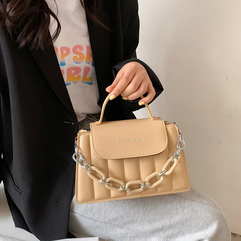 New Chains Shoulder Bag Women Solid Color Crossbody Bag Designer Messenger Handbag and Purse Luxury Top-handle Bag feminina