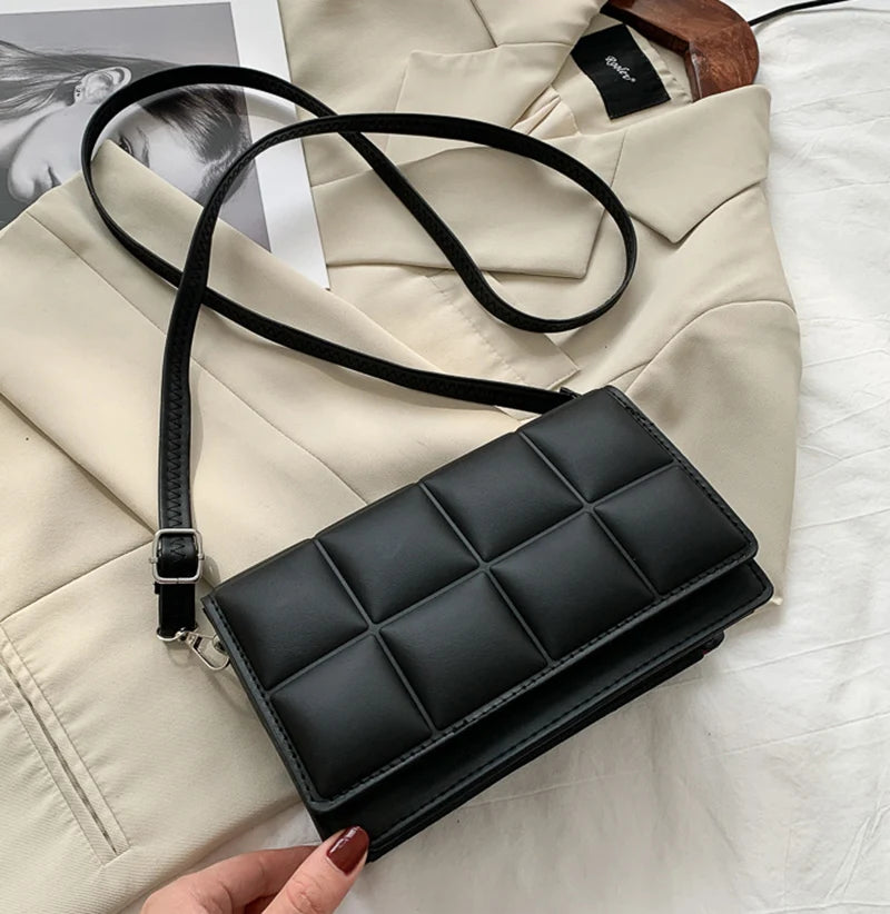 New Solid Color Fashion Shoulder Handbags Female Travel Messenger Bag Plaid Small PU Leather Crossbody Bags For Women
