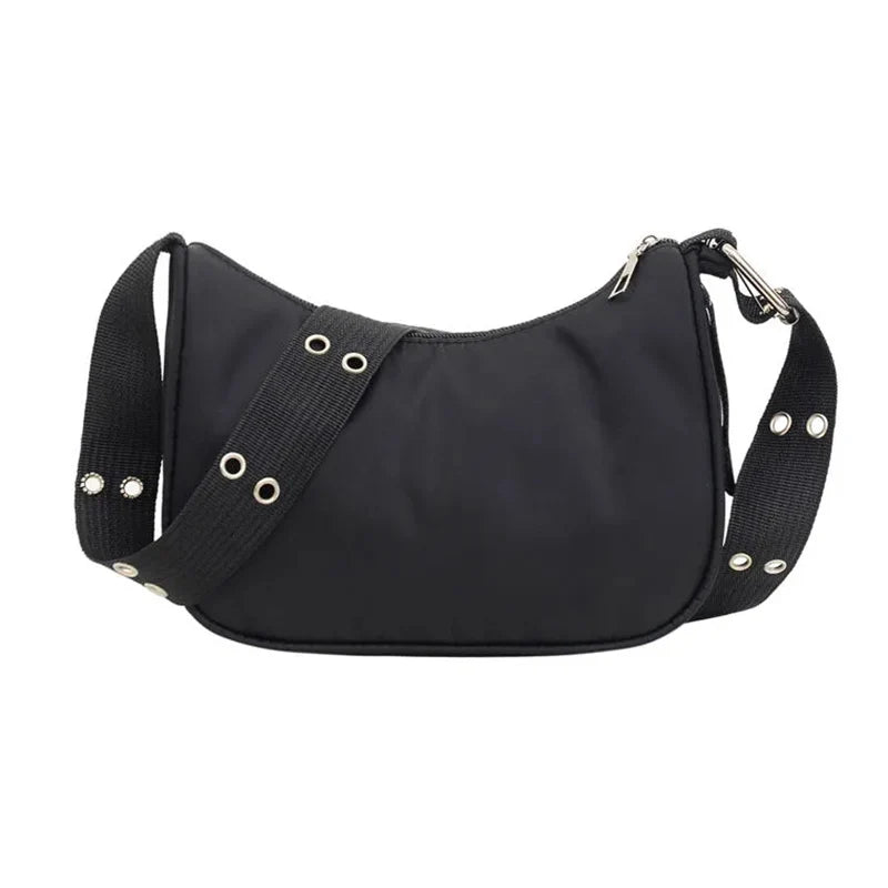 Casual Shoulder Bags For Women Black Waterproof Nylon Crossbody Bag Cool Girls Underarm Handbag Purse
