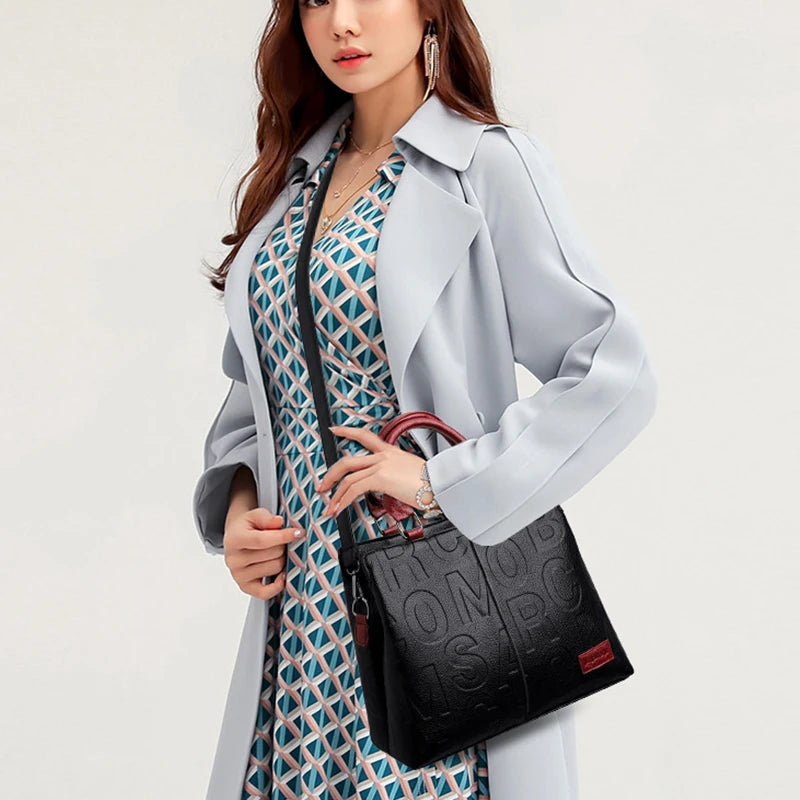 Fashion Letter Handle Bag Women PU Leather Shoulder Bag Large Capacity Handbag Designer Brands Crossbody Bag Lady Purse Femme
