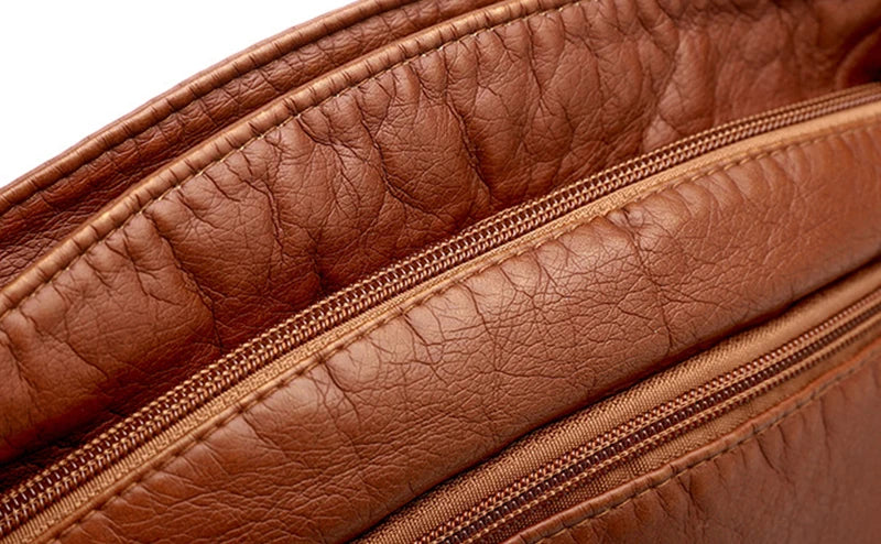 Soft PU Leather Shoulder Crossbody Bag Women Retro Design Messenger Bag Casual Multi-zipper Female Daily Travel Handbag Satchel