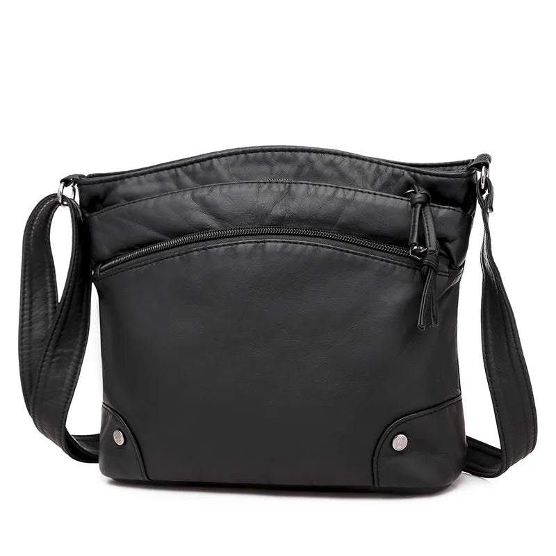 Soft PU Leather Shoulder Crossbody Bag Women Retro Design Messenger Bag Casual Multi-zipper Female Daily Travel Handbag Satchel