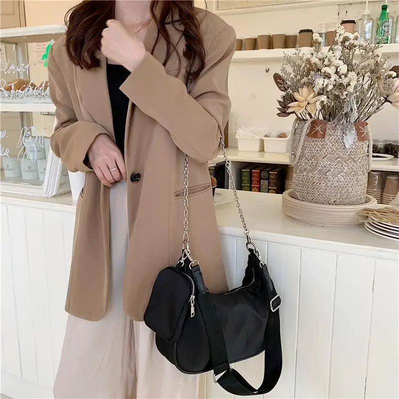 New Arrival Hobo Shoulder Bags for Women Simple Style Black Nylon Crossbody Messenger Bags Purse Female Underarm Handbag