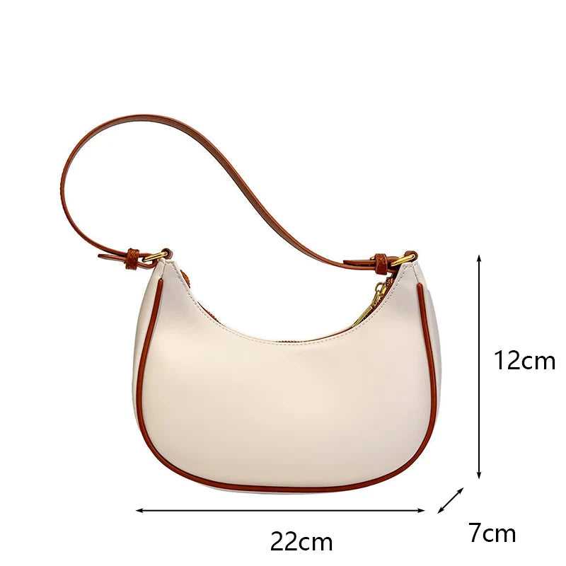 Womens Fashion Handbags Retro Solid Color Pu Leather Bag Half Simple Color Underarm Shoulder Bag Moon Casual Purse