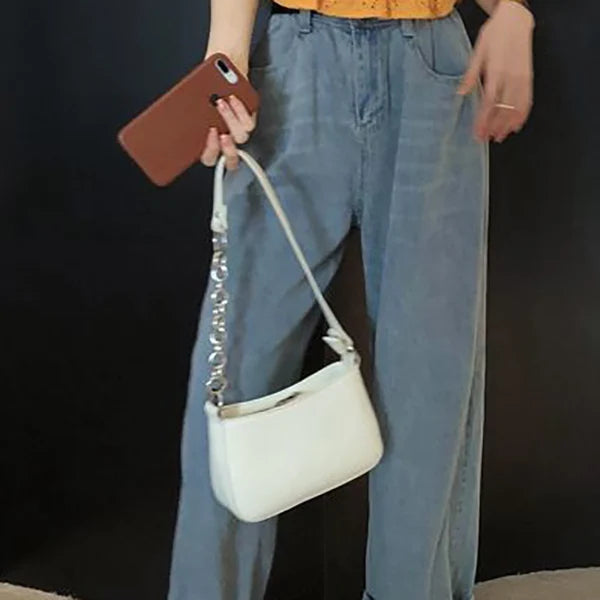 Simple Style Hot Shoulder Bag Women Black Handbag PU Leather Armpit Messenger Bags Purse  New Fashion