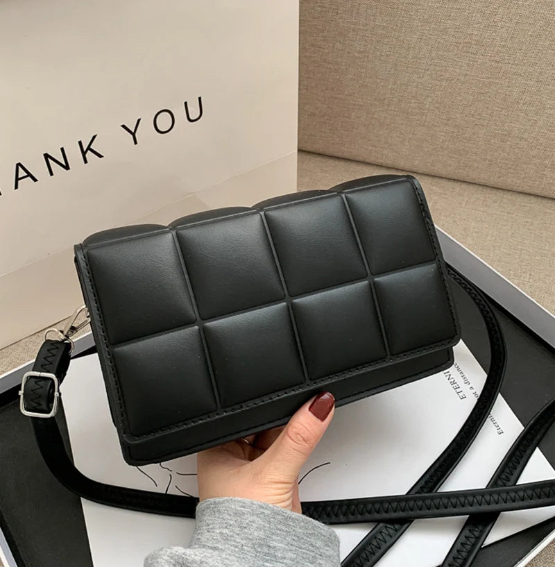 New Solid Color Fashion Shoulder Handbags Female Travel Messenger Bag Plaid Small PU Leather Crossbody Bags For Women