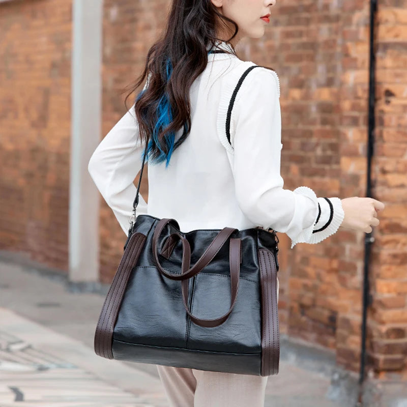 Soft Leather Women's Totes Bags High Capacity Shouldr Bag Luxury Middle-aged Lady Top-handle Bag Casual Armpit Bag Travel Pack