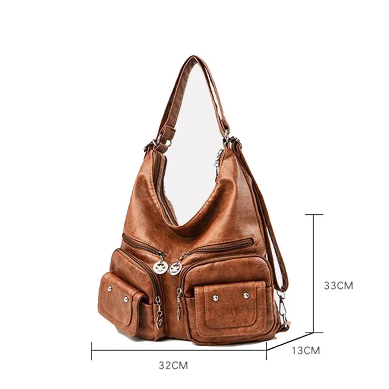 Casual Large Capacity Hobos Bag For Women Travel Shoulder Bags Female Multifunctional Handbag Totes PU Leather Crossbody Bag