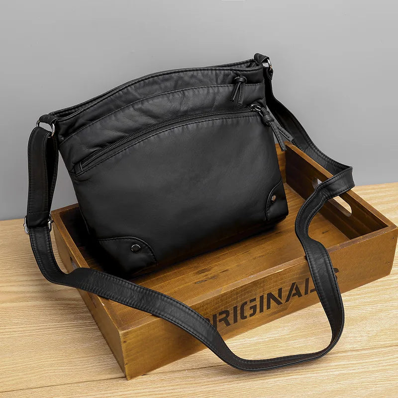 Soft PU Leather Shoulder Crossbody Bag Women Retro Design Messenger Bag Casual Multi-zipper Female Daily Travel Handbag Satchel