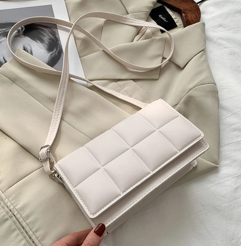 New Solid Color Fashion Shoulder Handbags Female Travel Messenger Bag Plaid Small PU Leather Crossbody Bags For Women
