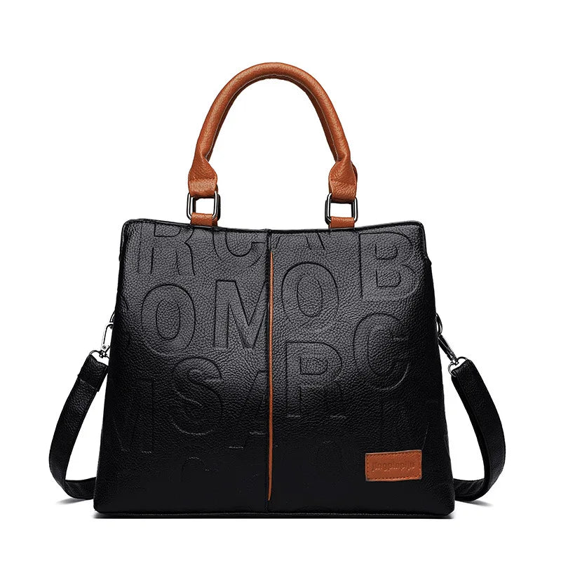 Fashion Letter Handle Bag Women PU Leather Shoulder Bag Large Capacity Handbag Designer Brands Crossbody Bag Lady Purse Femme
