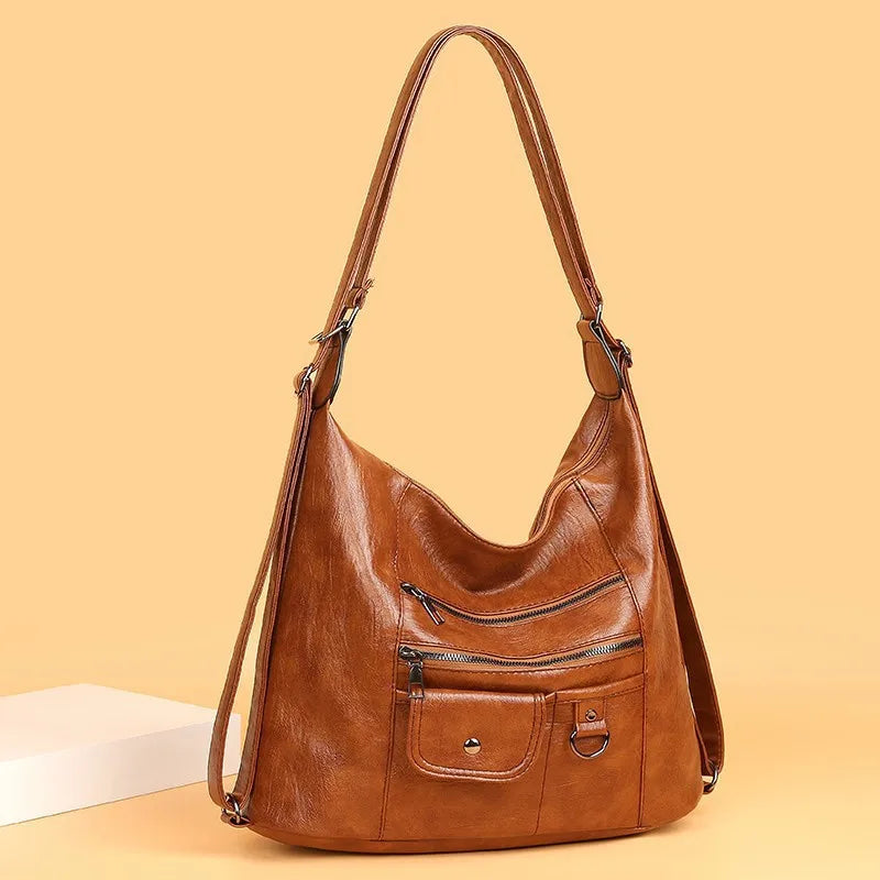Casual PU Leather Tote Bags for Women Large Capacity Hobo Handbags Retro Patchwork Shoulder Bag Female Crossbody Shopper Bag