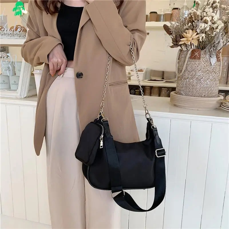 New Arrival Hobo Shoulder Bags for Women Simple Style Black Nylon Crossbody Messenger Bags Purse Female Underarm Handbag