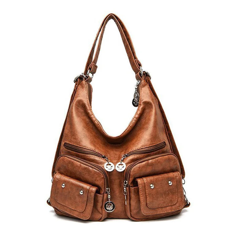 Casual Large Capacity Hobos Bag For Women Travel Shoulder Bags Female Multifunctional Handbag Totes PU Leather Crossbody Bag