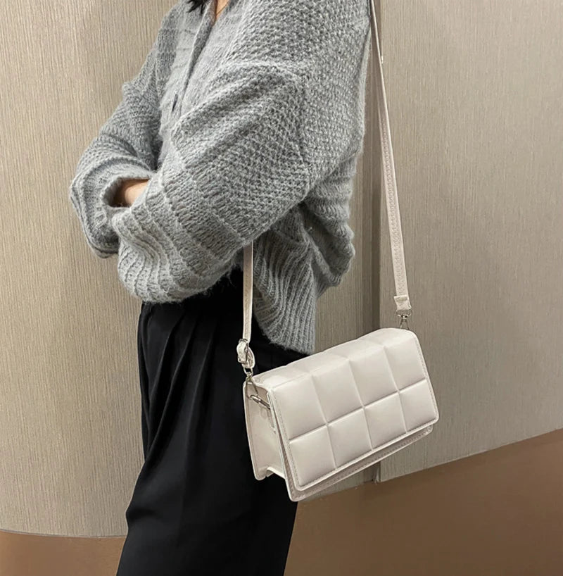 New Solid Color Fashion Shoulder Handbags Female Travel Messenger Bag Plaid Small PU Leather Crossbody Bags For Women