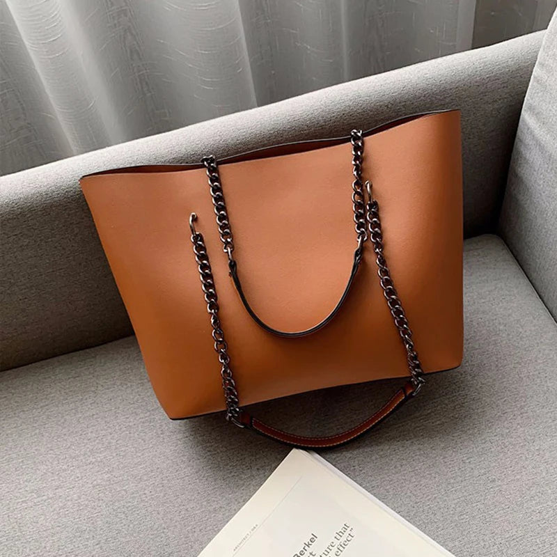 Luxury Designer PU Leather Shoulder Bags For Women Chain Large Capacity Handbags Travel Hand Bag Female Big Tote Bags Bolso
