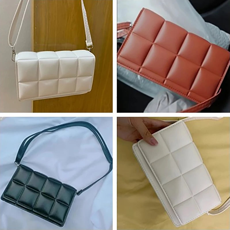 New Solid Color Fashion Shoulder Handbags Female Travel Messenger Bag Plaid Small PU Leather Crossbody Bags For Women