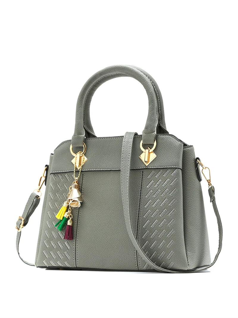 Fashion Women Handbags Tassel PU Leather Totes Bag Top-handle Embroidery Crossbody Bag Shoulder Bag Lady Simple Style Hand Bags