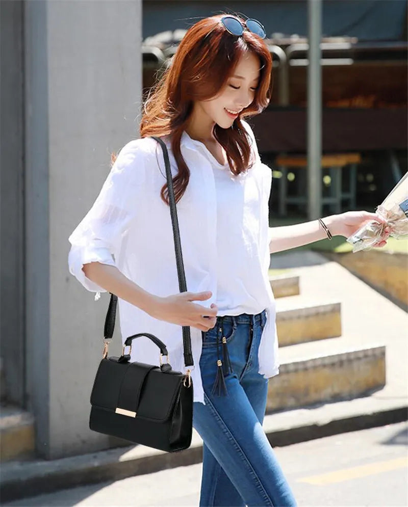 Hot Sale Flap Sling Shoulder Bags for Women Solid Color Crossbody Messenger Bag Purse Female Leather Handbag Pocket