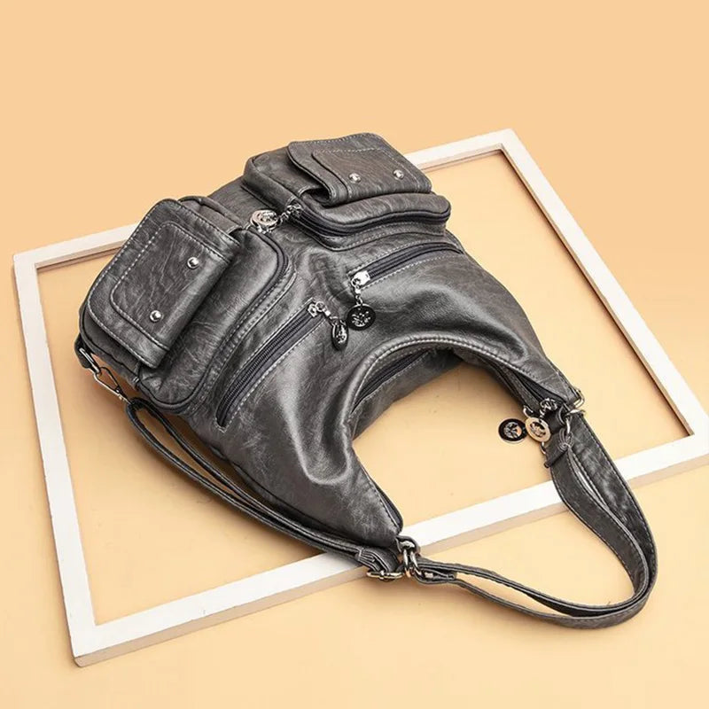 Casual Large Capacity Hobos Bag For Women Travel Shoulder Bags Female Multifunctional Handbag Totes PU Leather Crossbody Bag