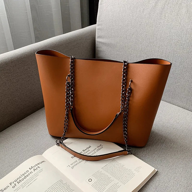 Luxury Designer PU Leather Shoulder Bags For Women Chain Large Capacity Handbags Travel Hand Bag Female Big Tote Bags Bolso