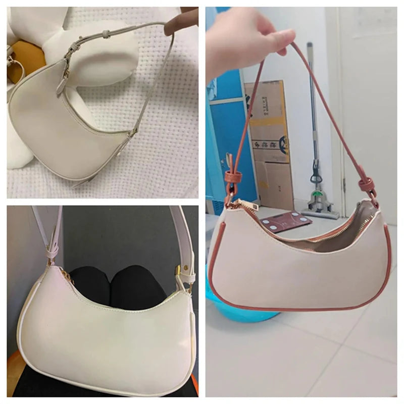 Womens Fashion Handbags Retro Solid Color Pu Leather Bag Half Simple Color Underarm Shoulder Bag Moon Casual Purse