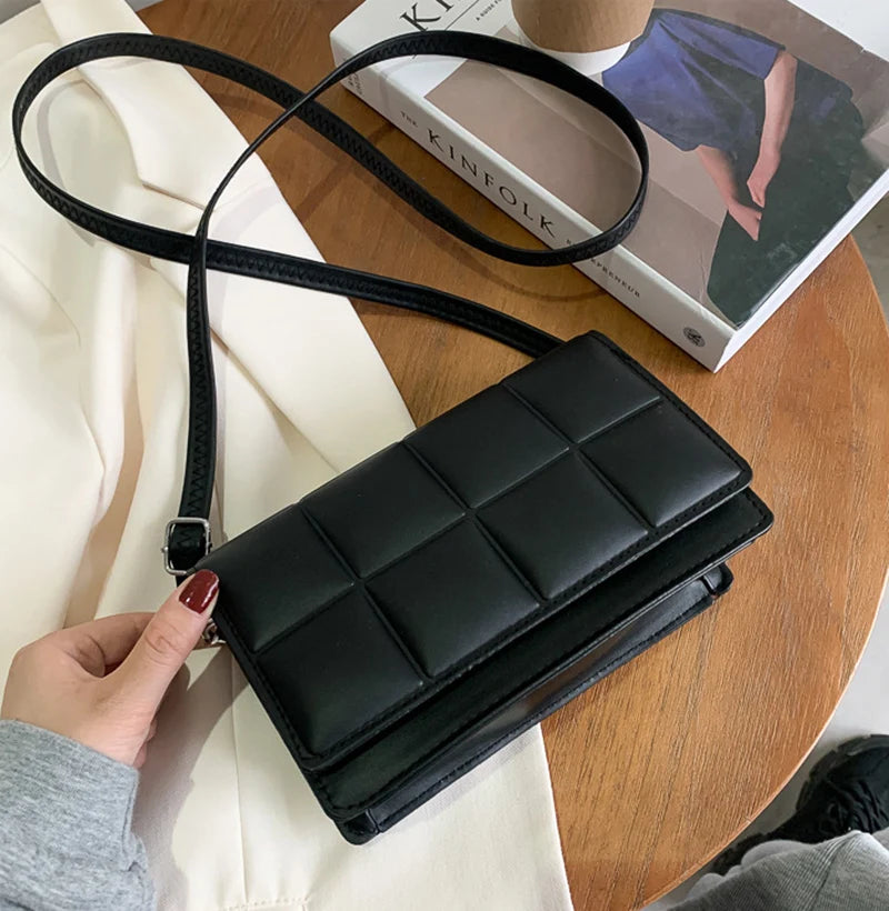 New Solid Color Fashion Shoulder Handbags Female Travel Messenger Bag Plaid Small PU Leather Crossbody Bags For Women