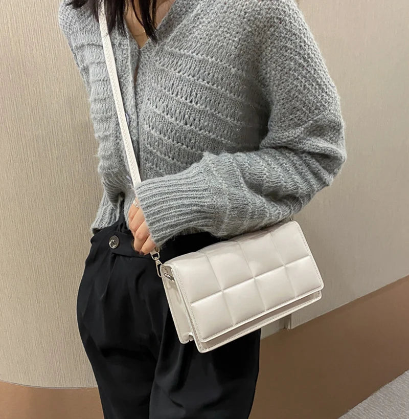 New Solid Color Fashion Shoulder Handbags Female Travel Messenger Bag Plaid Small PU Leather Crossbody Bags For Women